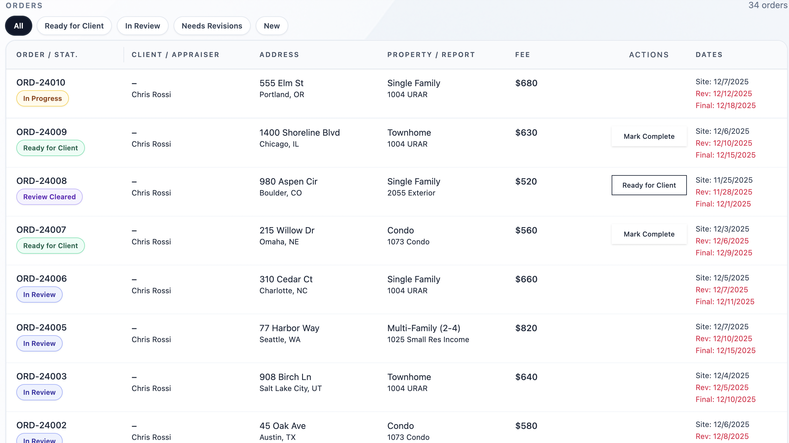 Falcon Platform orders list preview