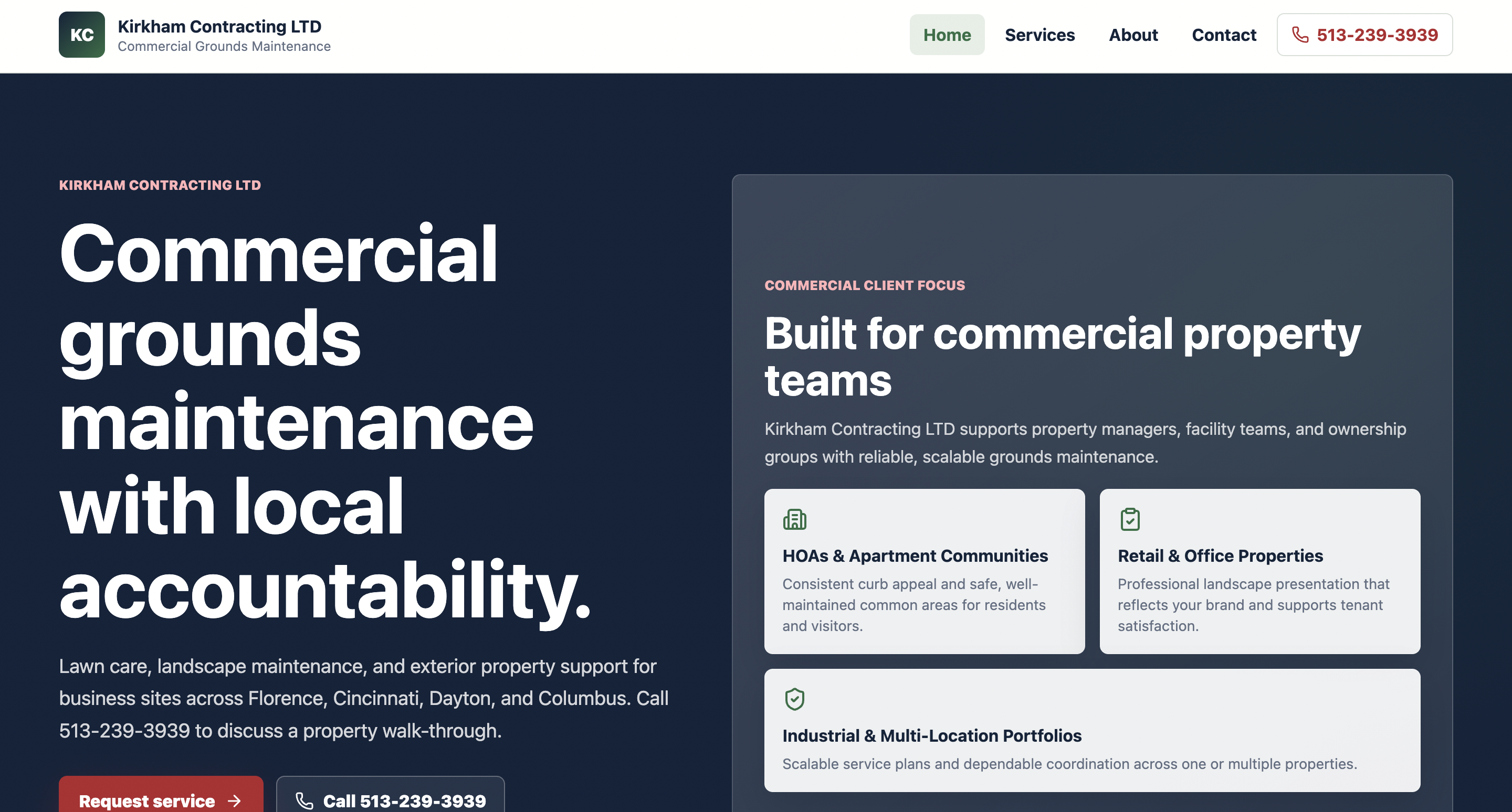 Kirkham Contracting website homepage preview